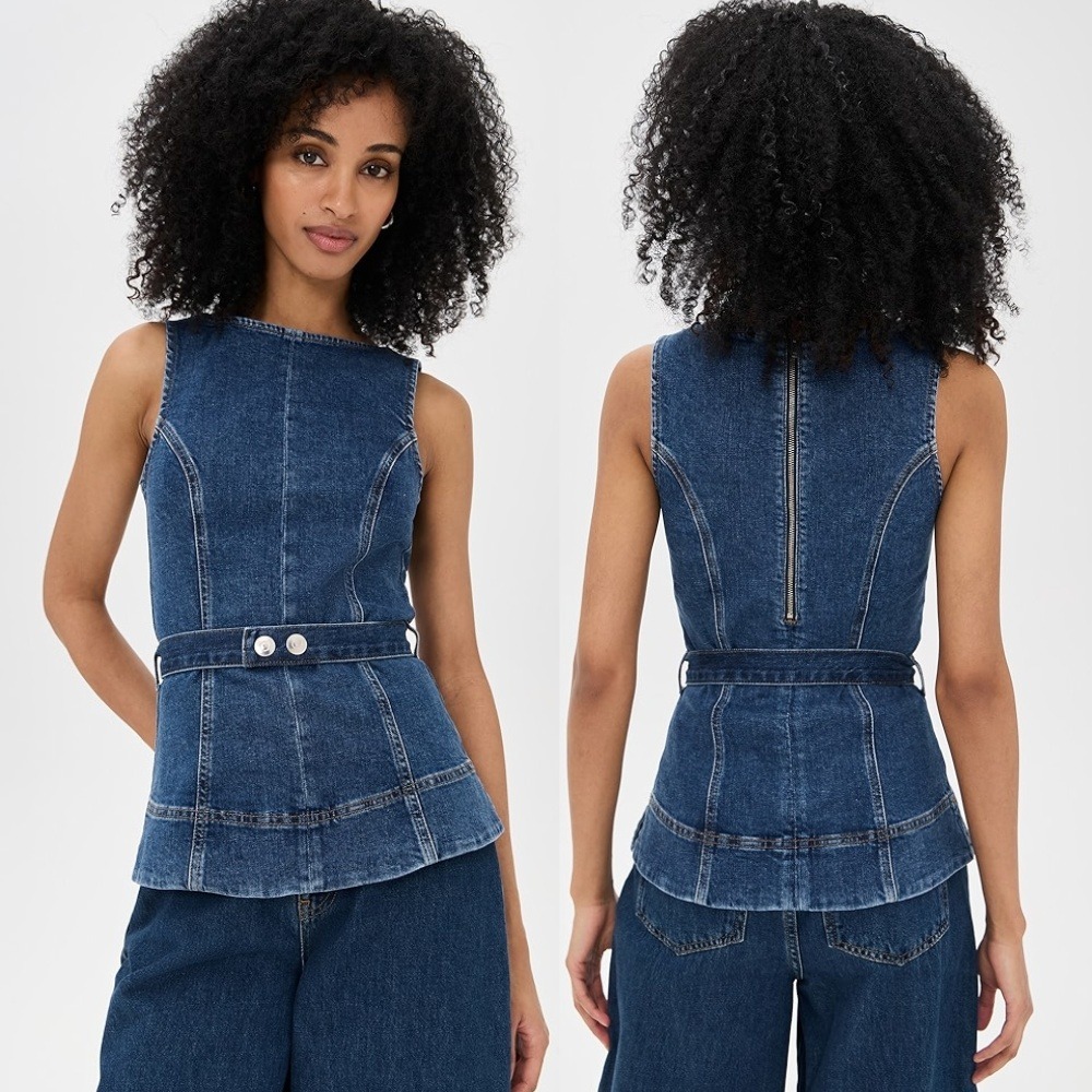 NWT ALIGNE Trish Denim Top Dark‎ Wash Blue 2